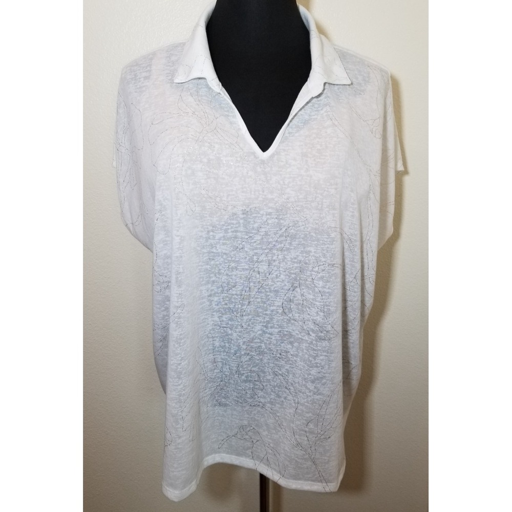 Aimee + Coco Womens 3X White Gold Leaves Short Sleeve Top Coastal Minimalist NWT